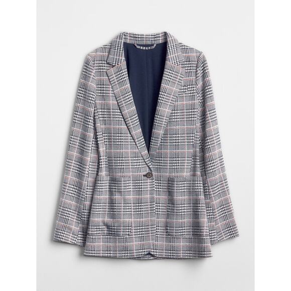 Gap Blazer Modern Plaid Long Sleeve Single Breasted Jacket Gray Womens 6 - Picture 2 of 8